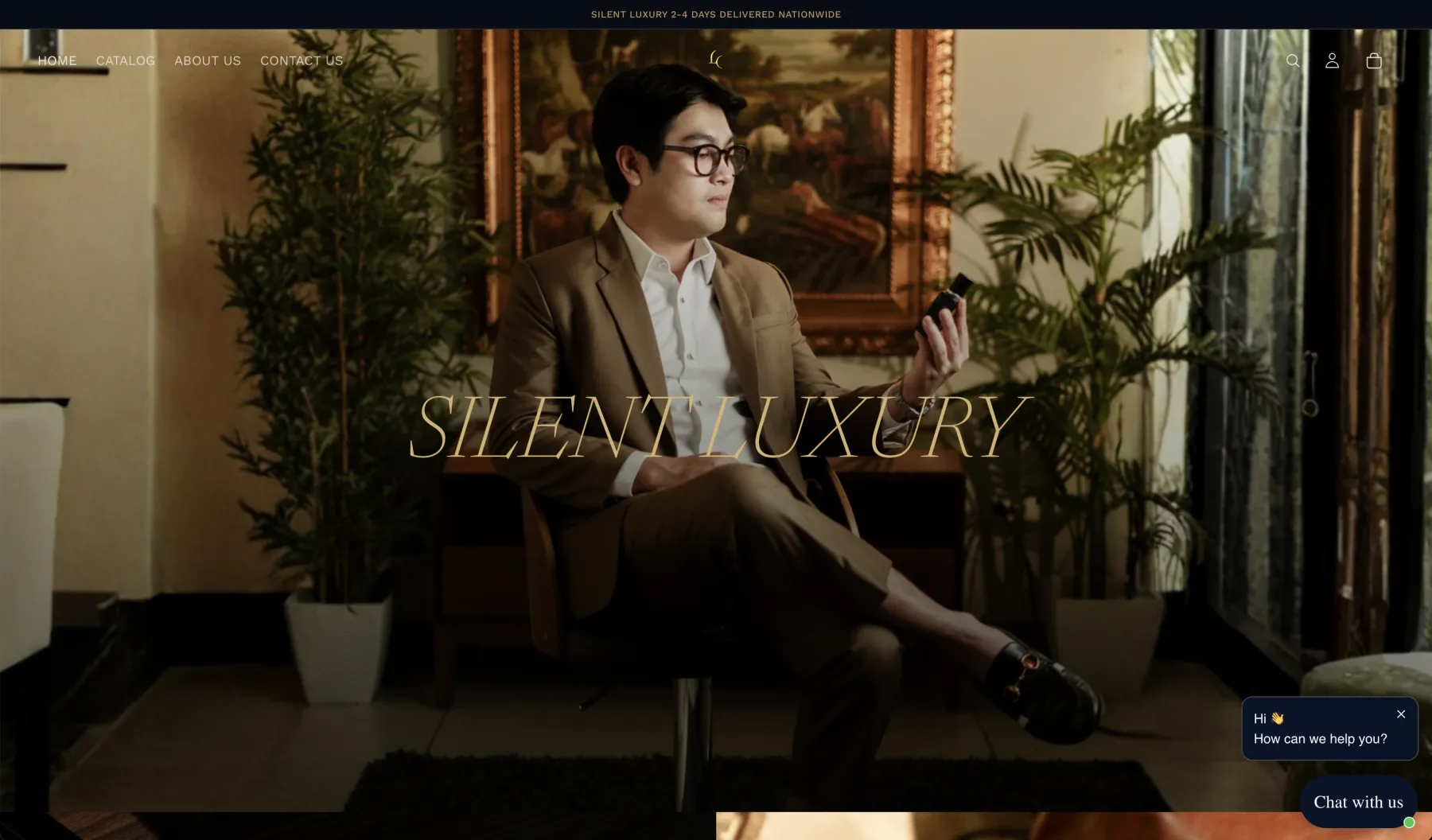 Lacomus storefront hero with the Silent Luxury campaign film