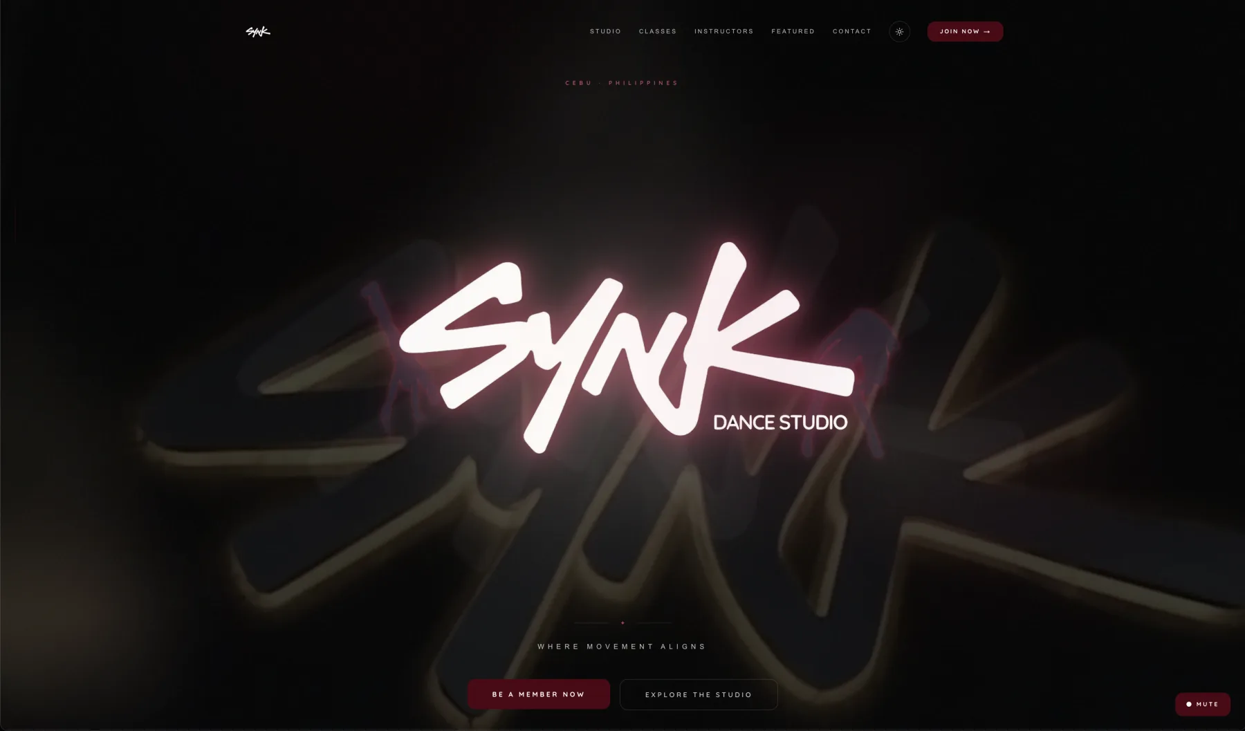 SYNK Dance Studio website hero with beat-reactive logo